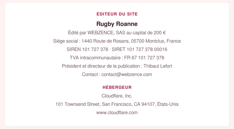 Coordonnées légales de l&rsquo;éditeur et de l&rsquo;hébergeur du site