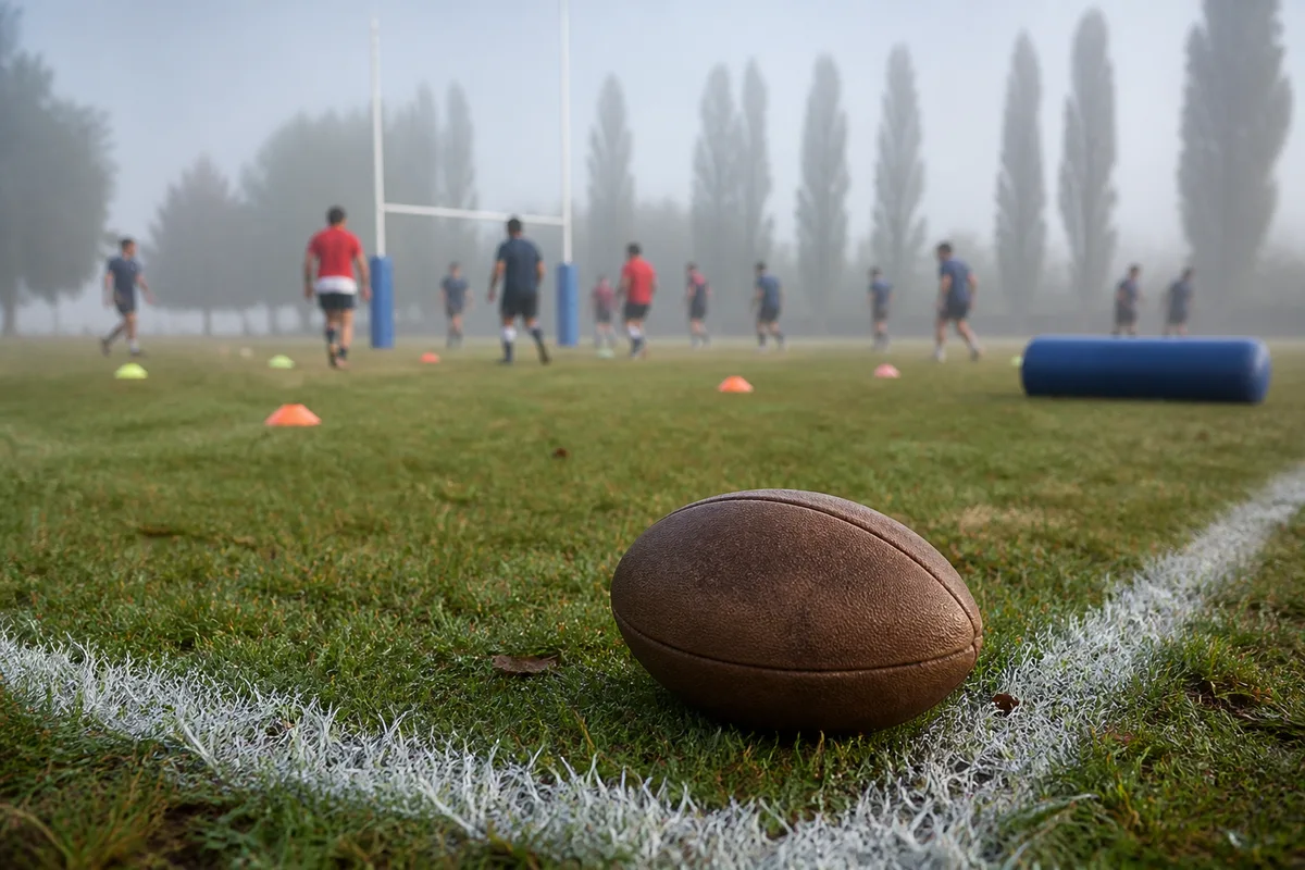 Adolescents en maillot de rugby lors d une seance sur un terrain de club amateur