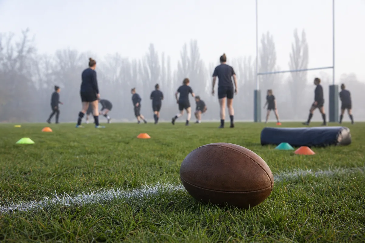 Joueuses de rugby en tenue lors d une seance d entrainement sur un terrain amateur